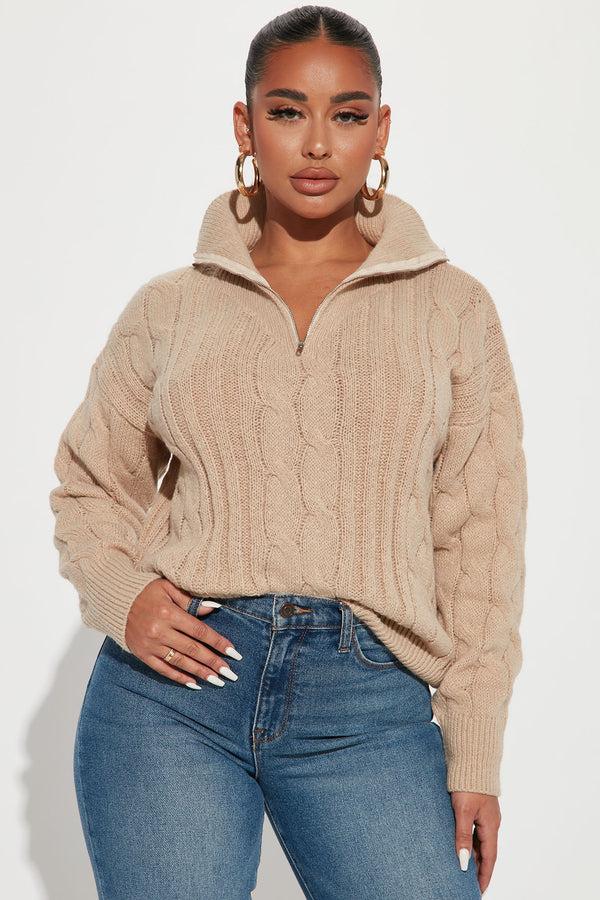 Fashion Nova For The Record Quarter Zip Sweater - Taupe