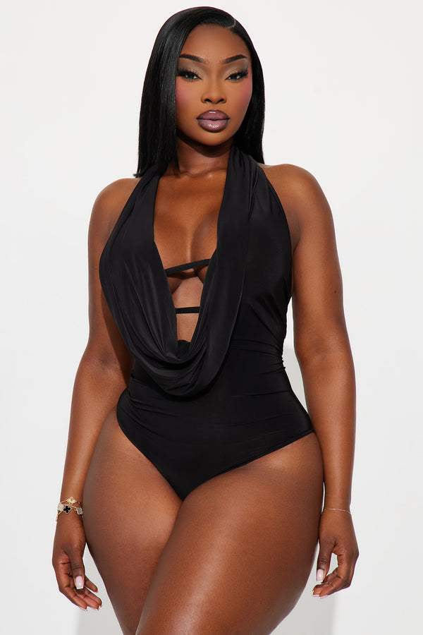 Fashion Nova Forever Hot Cowl Neck Halter Bodysuit - Black