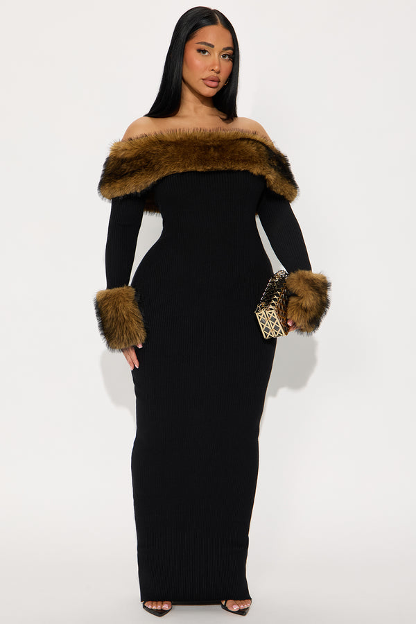 Fashion Nova Frostbite Fashion Sweater Maxi Dress - Black/combo