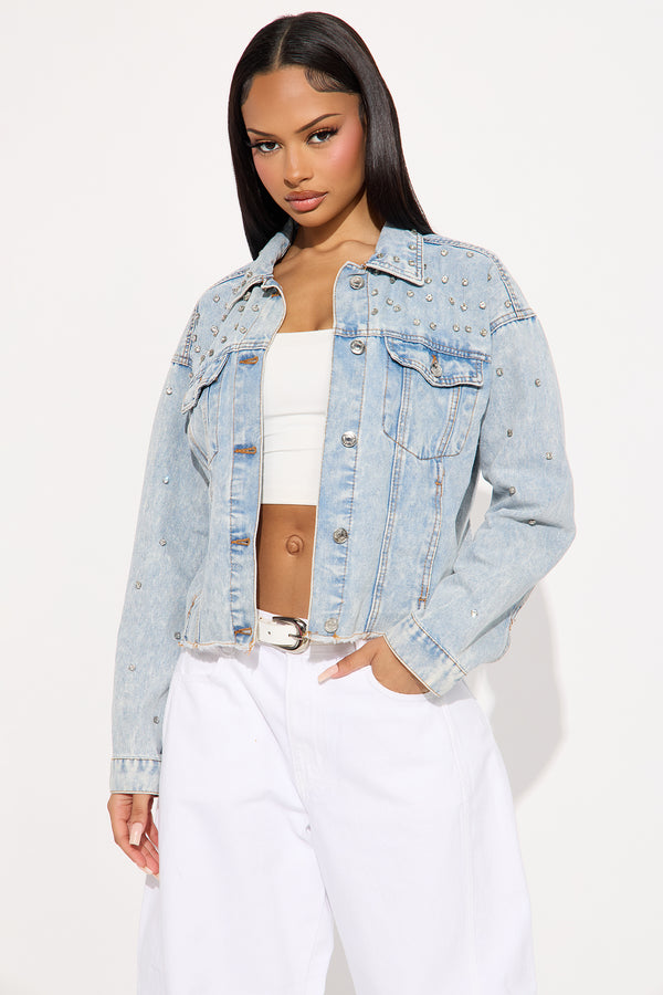 Fashion Nova Glitz And Glam Denim Jacket - Light Wash