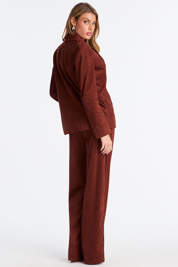 Fashion Nova Heather Blazer Faux Suede Pant Set - Brown