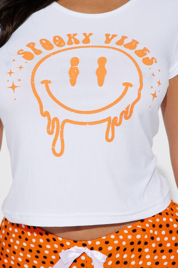 Fashion Nova Here For The Spooky Vibes PJ Short Set - White/combo