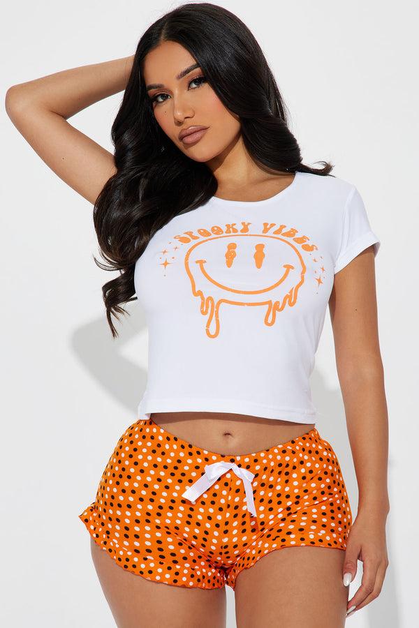 Fashion Nova Here For The Spooky Vibes PJ Short Set - White/combo