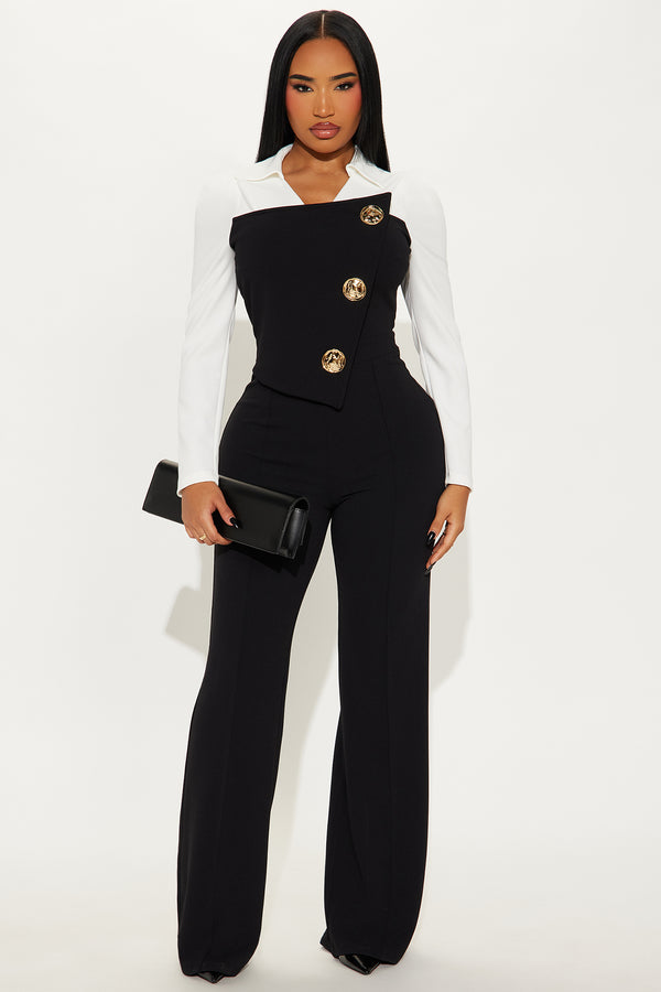 Fashion Nova High Maintenance Wide Leg Jumpsuit - Black/White