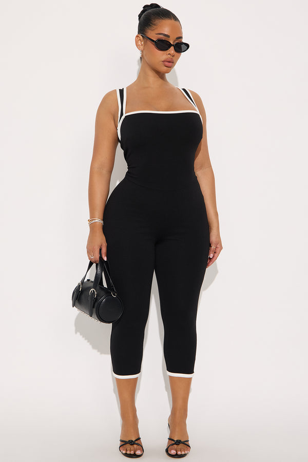 Fashion Nova His Loss Contrast Trim Capri Jumpsuit - Black/White