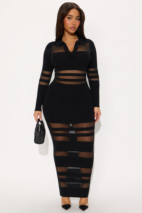 Fashion Nova Hot Deluxe Sheer Mesh Maxi Dress - Black