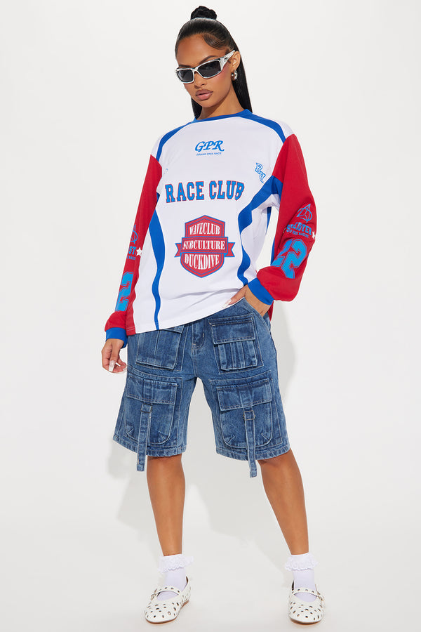 Fashion Nova Hot Shot Race Club Jersey Tee - White/combo