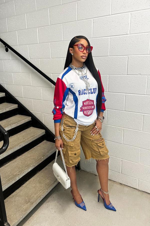 Fashion Nova Hot Shot Race Club Jersey Tee - White/combo