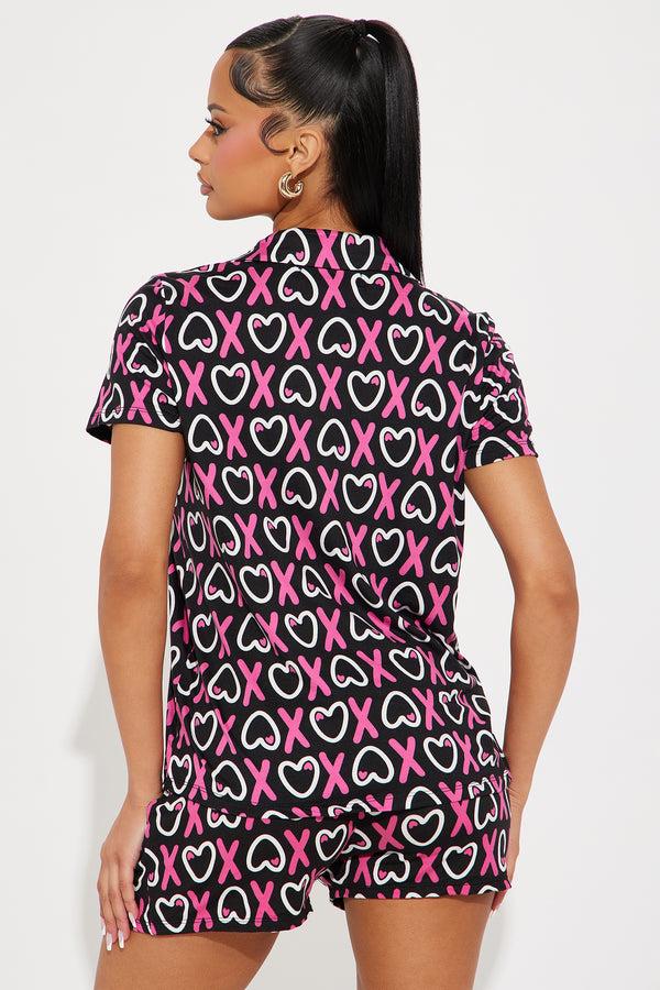 Fashion Nova Hug And Kiss Me PJ Short Set - Black/combo