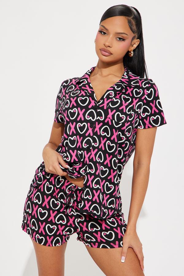 Fashion Nova Hug And Kiss Me PJ Short Set - Black/combo