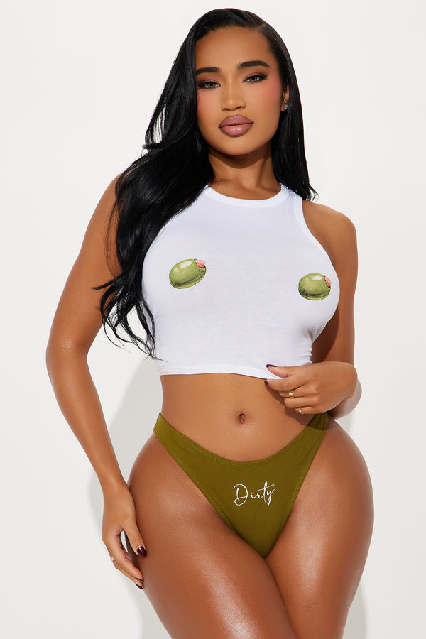 Fashion Nova I Like It Dirty Tank And Thong Set - Olive/combo