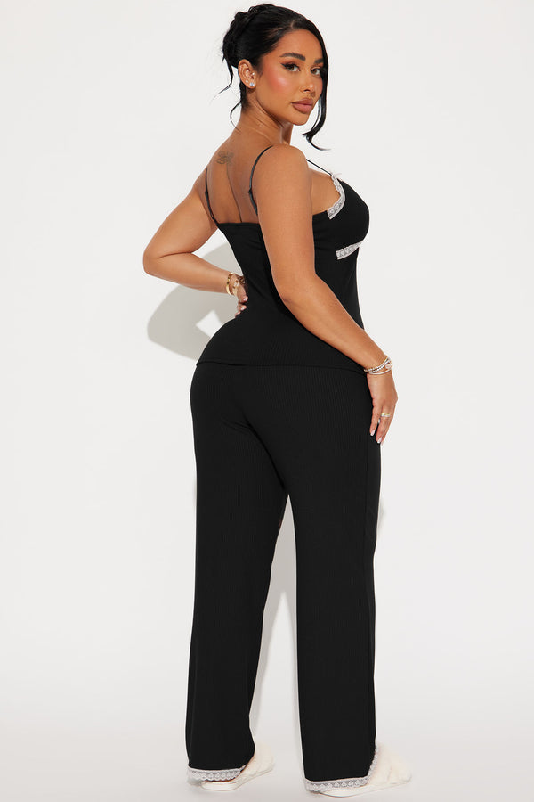Fashion Nova In Your Dreams Ribbed PJ Pant Set - Black