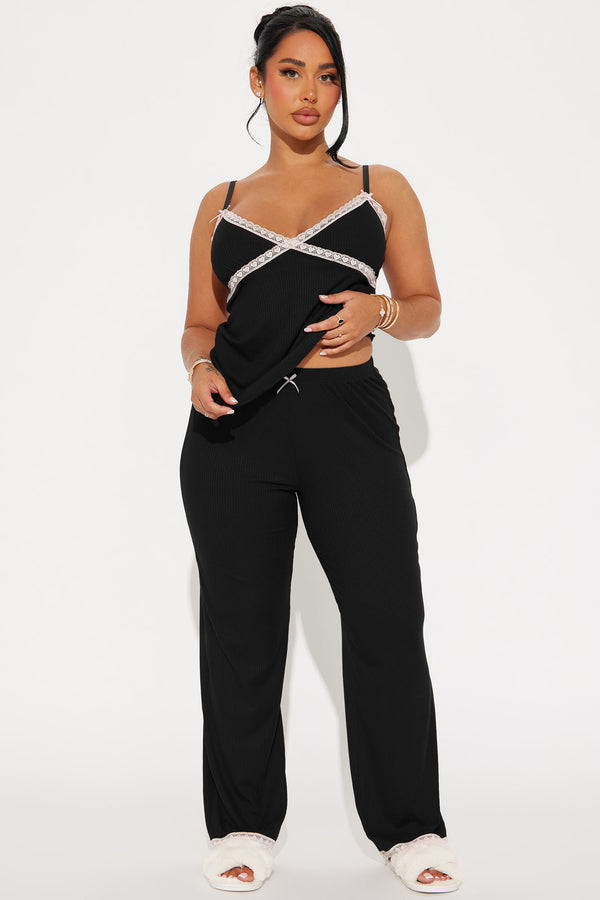 Fashion Nova In Your Dreams Ribbed PJ Pant Set - Black