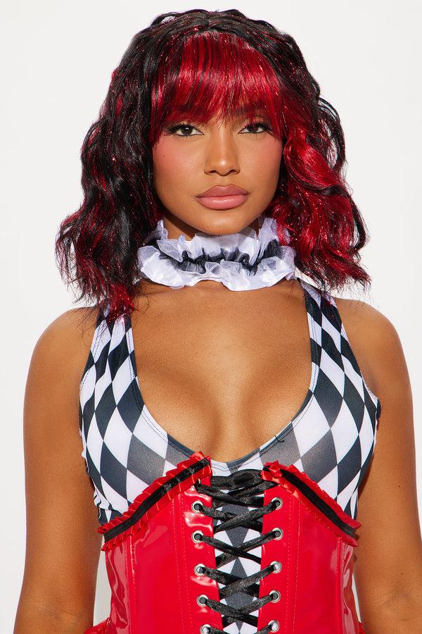 Fashion Nova Jester Babe Shimmer Costume Wig - Black/Red