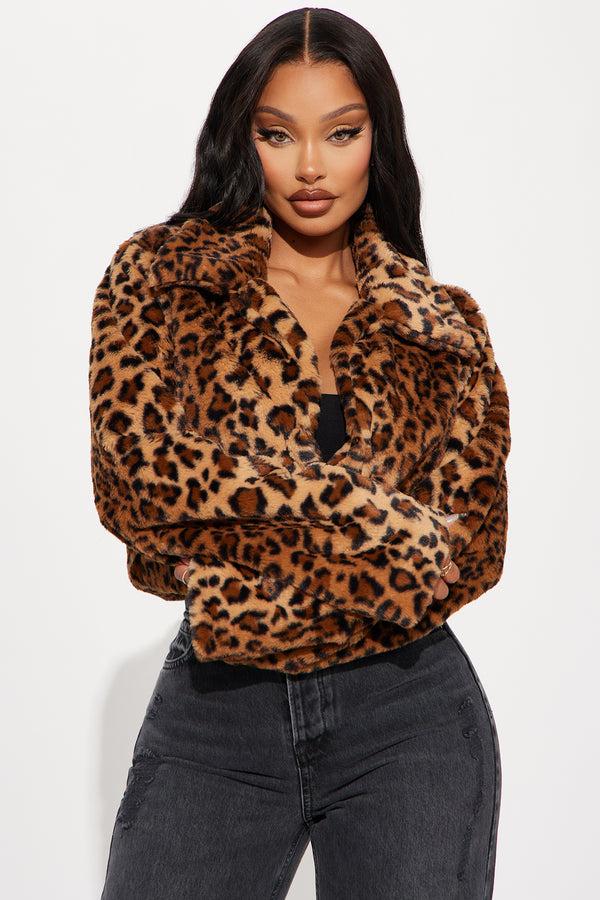Fashion Nova Karma Cropped Faux Fur Coat - Brown/combo