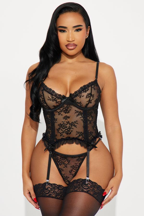 Fashion Nova Katie Bustier and Panty 2 Piece Set - Black