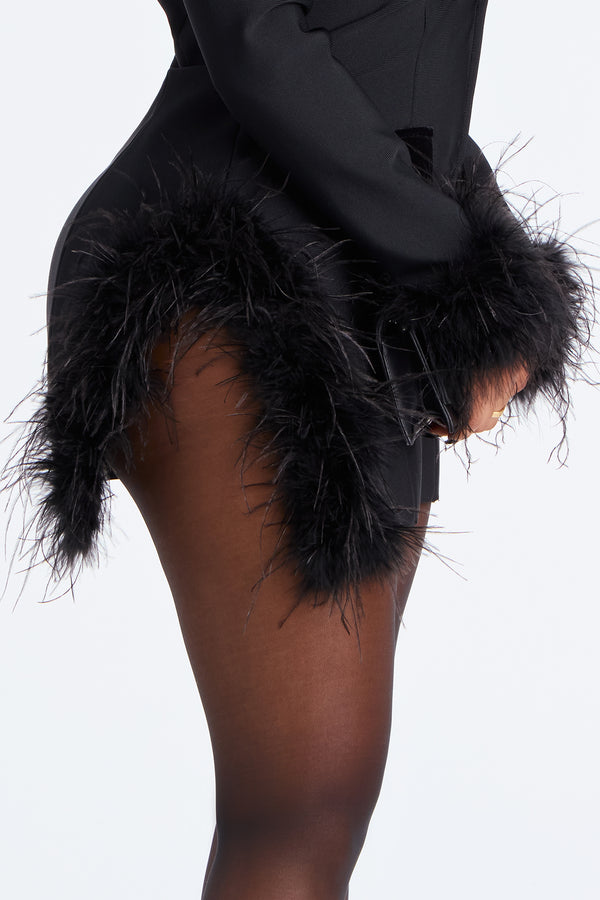 Fashion Nova Kiera Feather Bandage Blazer Mini Dress - Black