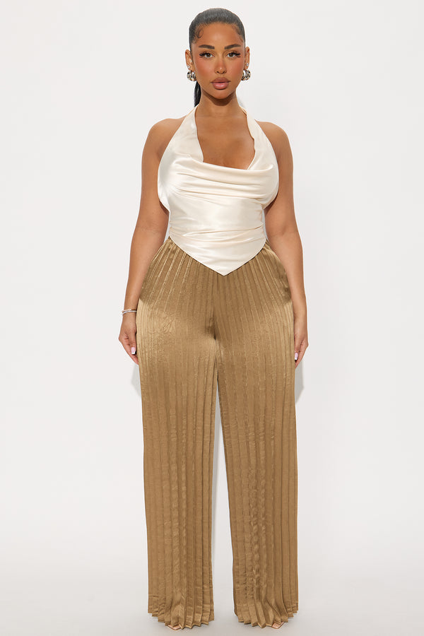 Fashion Nova Let's Go Babe Satin Wide Leg Pant 32 - Bronze