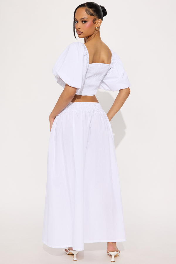 Fashion Nova Let's Runaway Together Midi Skirt Set - White