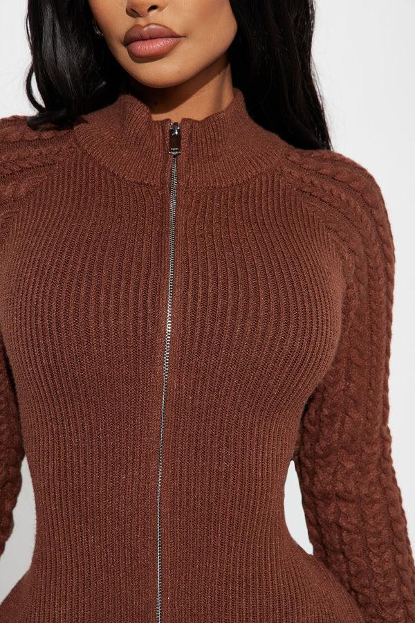 Fashion Nova Let's Stay Together Sweater Jumpsuit - Brown