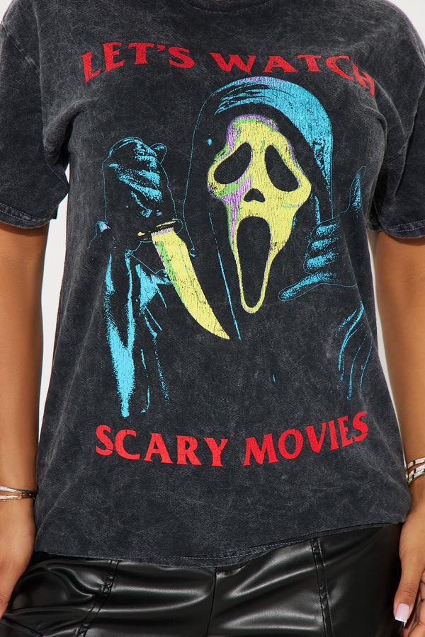 Fashion Nova Let's Watch Scary Movies Washed Tee - Black