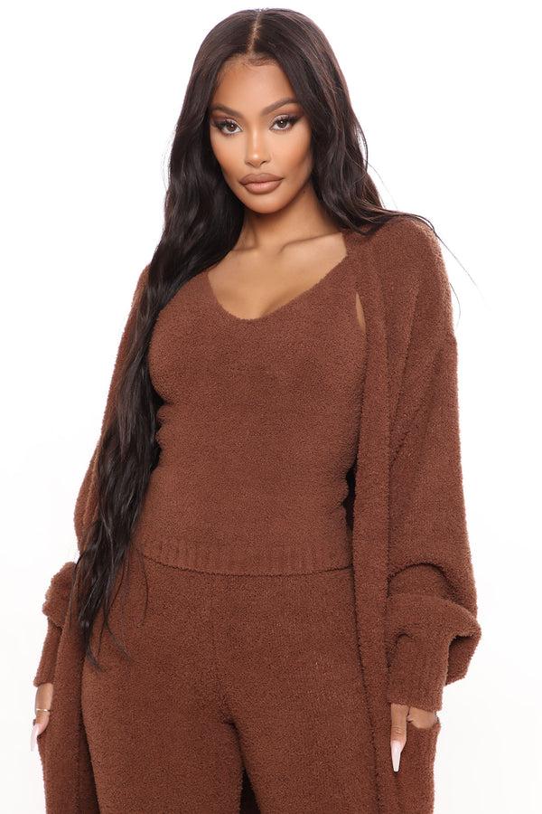 Fashion Nova Living So Cozy 3 Piece Legging Set - Brown