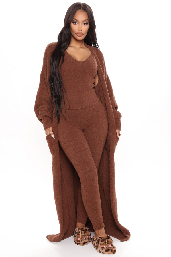 Fashion Nova Living So Cozy 3 Piece Legging Set - Brown