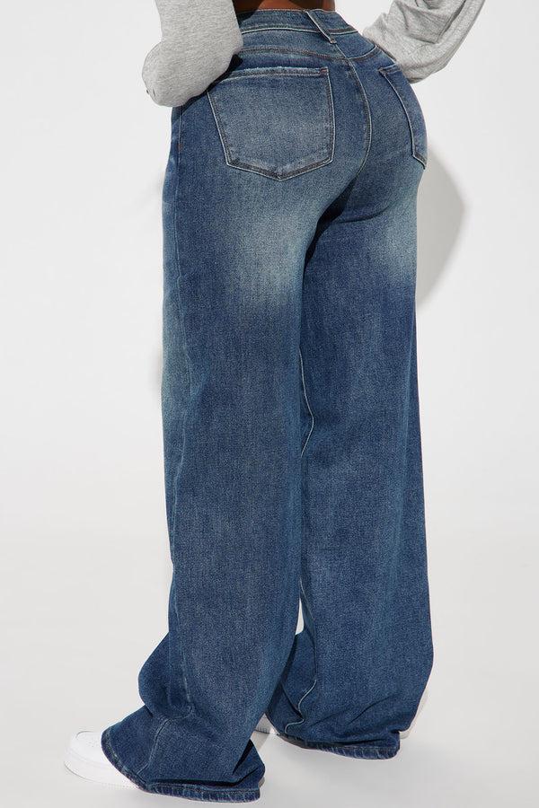 Fashion Nova Lost As Always Stretch Baggy Jeans - Medium Wash