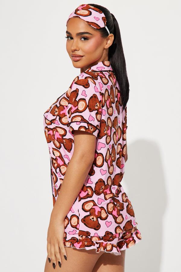 Fashion Nova Love This Bed 3 Piece PJ Short Set - Pink/combo