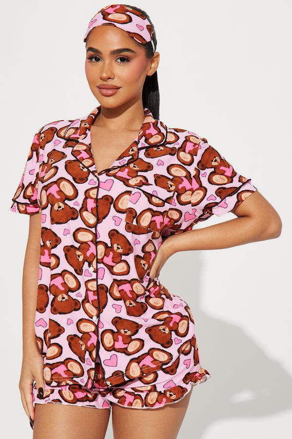 Fashion Nova Love This Bed 3 Piece PJ Short Set - Pink/combo