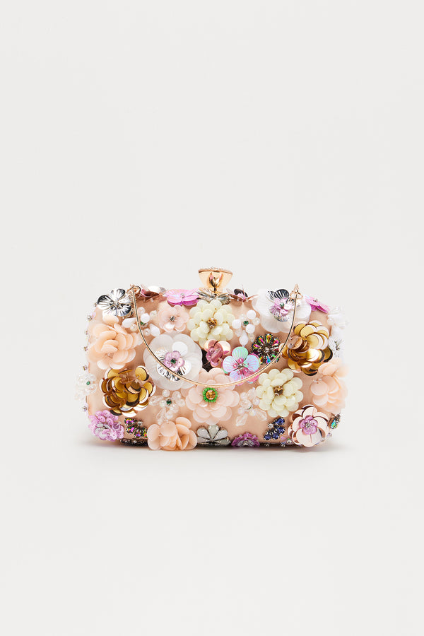 Fashion Nova Made With Love Floral Clutch - Nude/combo