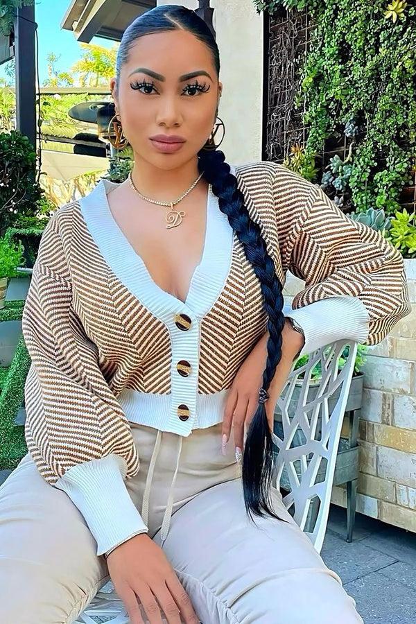 Fashion Nova Madison Stripe Cropped Cardigan - Ivory/combo