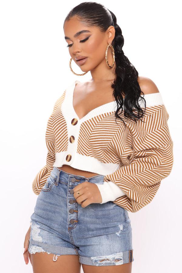 Fashion Nova Madison Stripe Cropped Cardigan - Ivory/combo