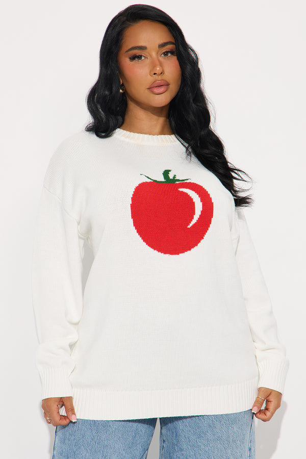 Fashion Nova Main Squeeze Tomato Pullover Sweater - White/combo