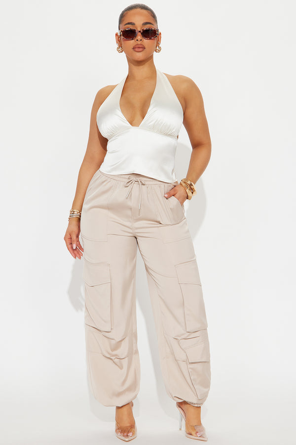 Fashion Nova Make You Wanna Look Satin Jogger - Khaki