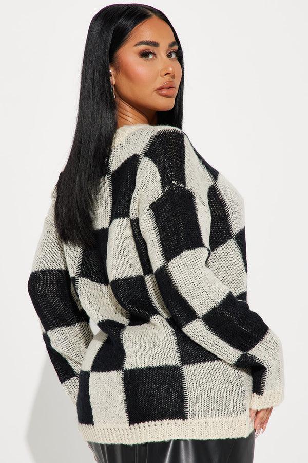 Fashion Nova Make Your Move Checkered Sweater - Taupe/combo