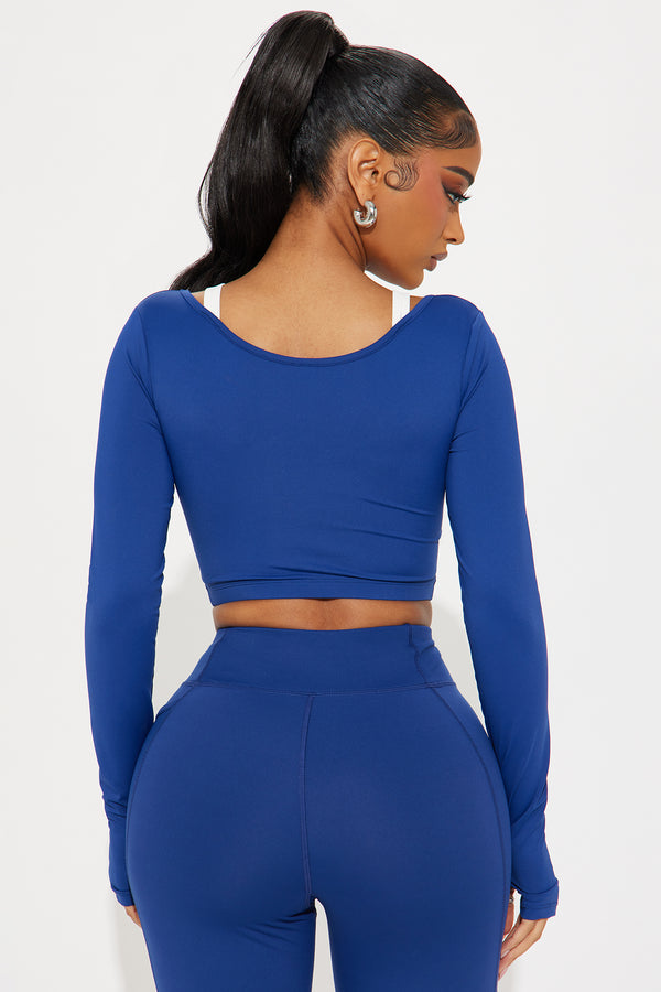 Fashion Nova Match Point Twofer Long Sleeve Active Top - Midnight Blue