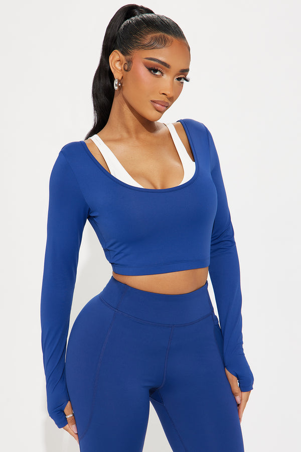 Fashion Nova Match Point Twofer Long Sleeve Active Top - Midnight Blue