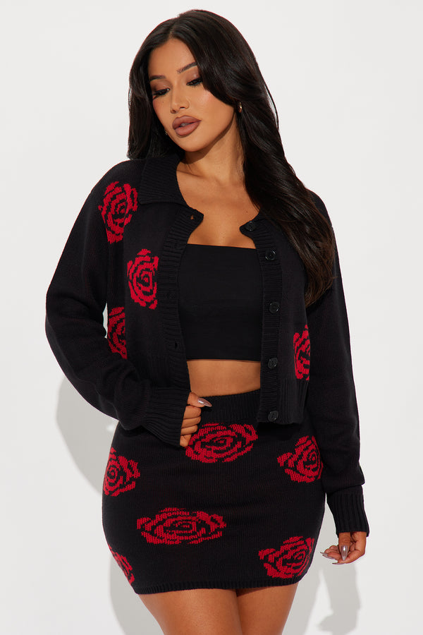 Fashion Nova Maya Rose Sweater Mini Skirt Set - Black/Red