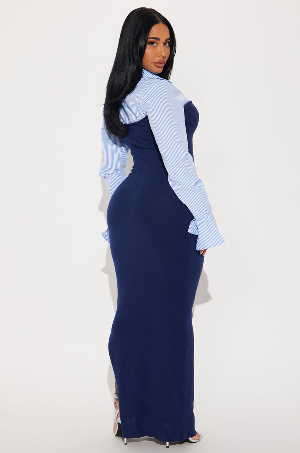 Fashion Nova Maya Stripe Sweater Maxi Dress - Navy/combo