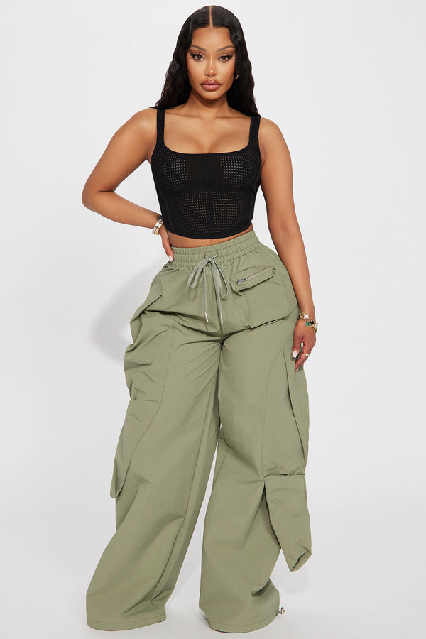 Fashion Nova Mind Your Own Business Parachute Jogger - Sage