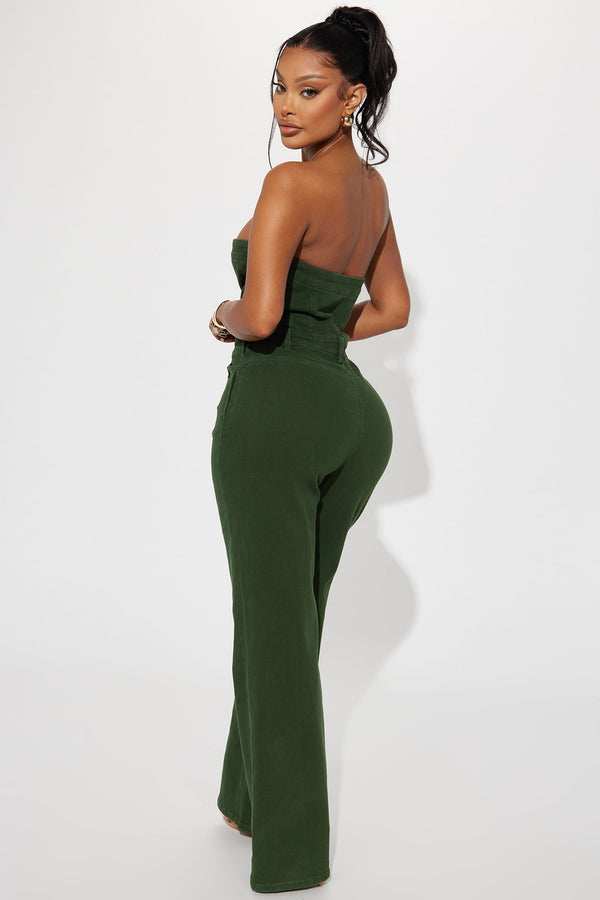 Fashion Nova Mine For The Weekend Denim Jumpsuit - Green