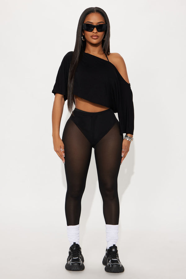 Fashion Nova Modal Loose Off Shoulder Cropped Top - Black