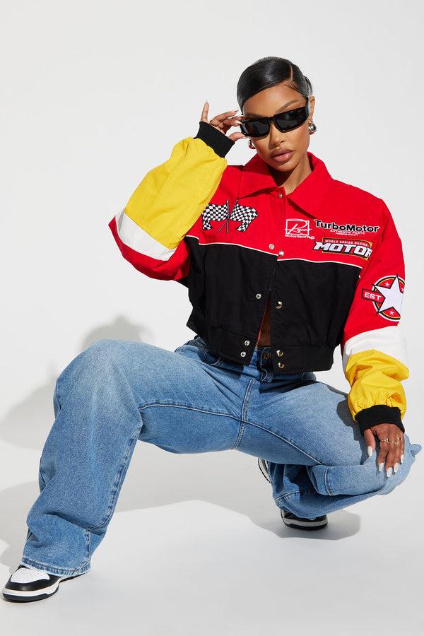 Fashion Nova Need For Speed Bomber Jacket - Red/combo