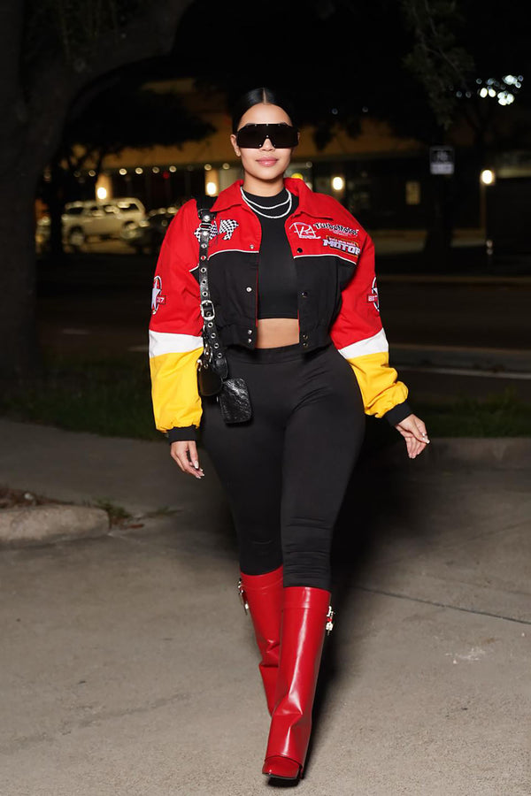 Fashion Nova Need For Speed Bomber Jacket - Red/combo