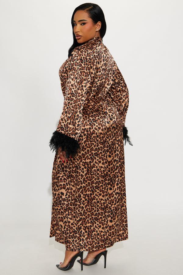 Fashion Nova Never Demure Leopard Feather Satin Robe - Leopard
