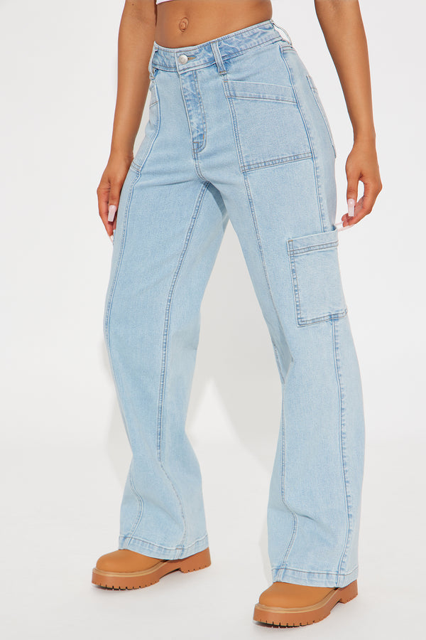 Fashion Nova Newport Stretch Seamed Straight Leg Jeans - Light Wash