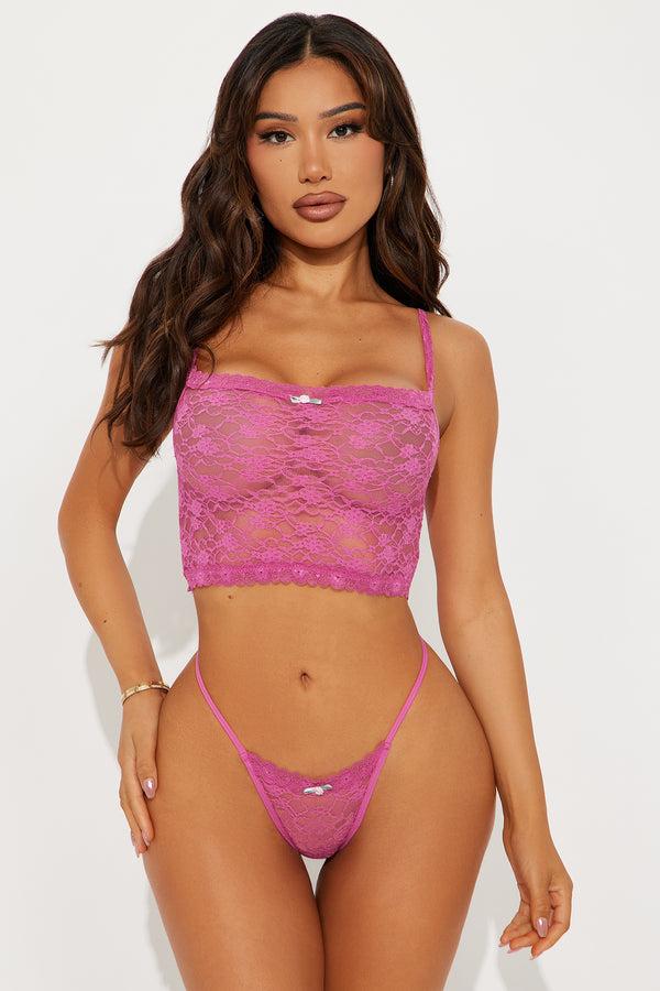 Fashion Nova Night Time Temptation Off Shoulder Lace Bralette And Panty 2 Piece Set - HotPink