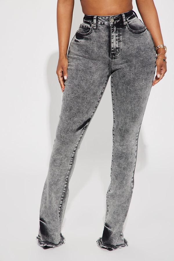 Fashion Nova No Invite Stretch Flare Jeans - Acid Wash Black