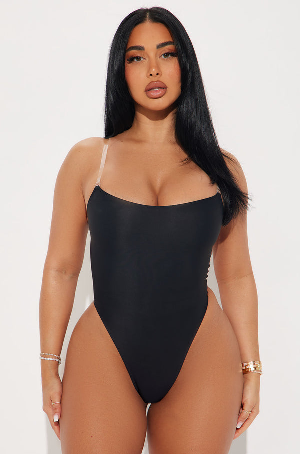Fashion Nova No Show Microfiber Clear Strap Bodysuit - Black